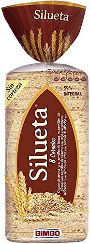 [Dto. caducidad próxima] Bimbo Silueta - Pan de molde Integral sin Corteza con 8 Cereales de Grano Entero. Fuente de Fibra y Proteínas 16 rebanadas, 450 g