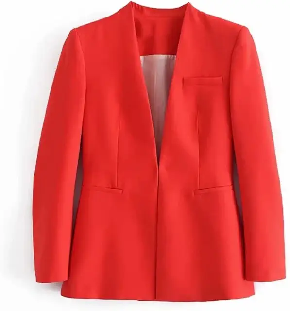 Dam Slim Fit Kavaj utan Krage - Röd S, Öppen Framsida för Kontor