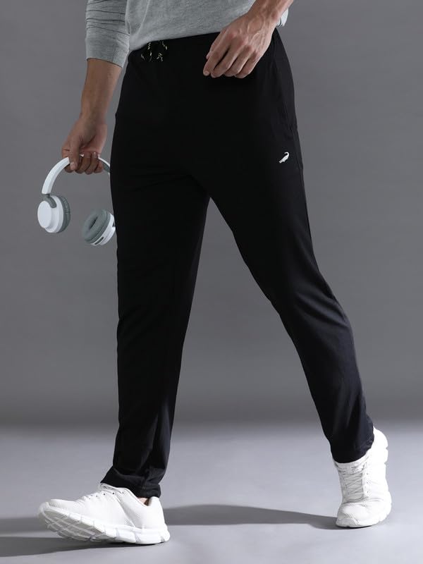 Image of CROCODILE Men Solid Regular Fit Track Pant | Mid Rise | Drawstring Waist | Regular Length | Casual Sports Lounge Bottomwear Jet Black