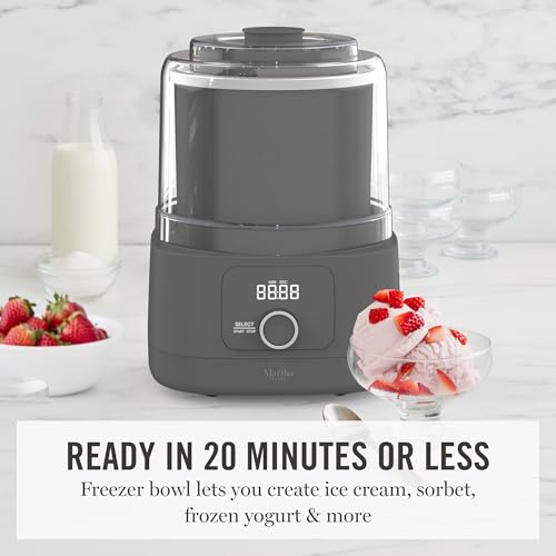 Image of Martha Stewart Ice Cream Maker, 2 Quart Double-Insulated Freezer Bowl, Sorbet & Frozen Yogurt, Ready in 20 Minutes, Mix-Ins Chute, Easy to Clean, Caviar Gray
