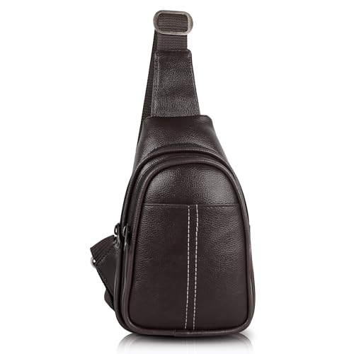 Image of Half Moon Vintage Crossbody Sling Bag for Men Slim Vegan Leather Chest Bag for Men Women Small Shoulder Side Bag Water-resistant Mobile Passport Bag Travel Office (Vintage Brown)