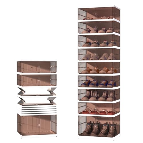 Dollate Foldable Shoe Rack with Clear Magnetic Doors,Portable Shoe Organizer Storage Cabinet on Wheels No Assembly,Large Sneaker Cabinet Bins for Living Room, Cloakroom, Entryway