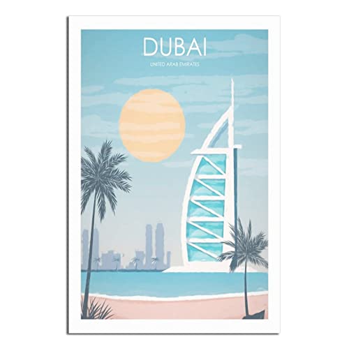 YONGCAI Dubai Burj Al Arab Sun Affiche de voyage vintage sur toile Décoration murale de chambre Art Poster peinture Impression cadeau