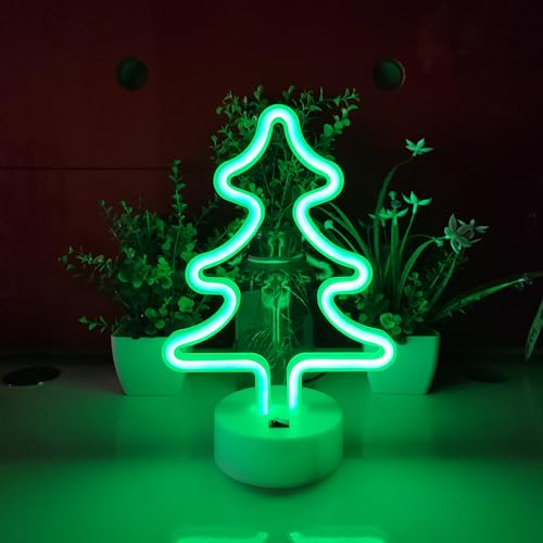 Image of JYWJ Neon Signs with Holder Base,USB or 3-AA Battery Powered Neon Light,LED Table Decoration,Bedroom Wall Decoration,Birthday Gift,Wedding Supplies Business Gift (Christmas Tree)