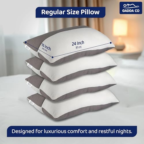 Image of GADDA CO Hollow Fiber Sleeping Pillow Set of 4 | Adjustable Height | Hotel Like Quality | Soft & Fluffy Microfiber Fill | Neck & Shoulder Support | 6 Months Warranty | 24 x 16 Inch | White & Grey