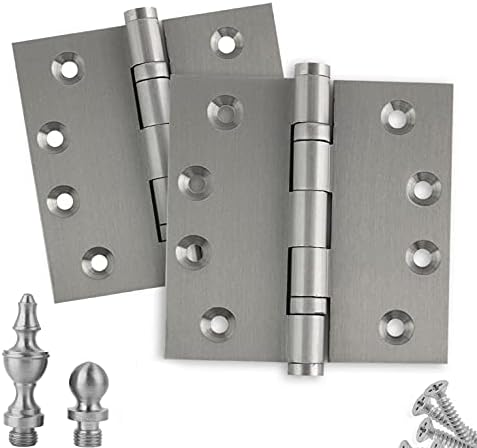 Solid Brass Architectural Door Hinges – 2 Vintage Decorative Cap Mortise Hinges, Ball Bearings, and Stainless Steel Hinge Pin – Home Decor by Embassy, 4 x 4 in., Satin Nickel