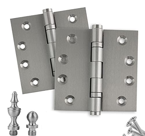 Solid Brass Architectural Door Hinges – 2 Vintage Decorative Cap Mortise Hinges, Ball Bearings, And Stainless Steel Hinge Pin – Home Decor By Embassy, 4 X 4 In., Satin Nickel #TOP1