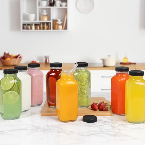 Juice Bottles with Lids, 16 Oz - Set of 8 - Clear Glass Jars with Caps - Reusable Empty Drink Containers for Juicing, Smoothies, Water, Milk, Kombucha Storage, Wellness Shots and More (8) - Image 6