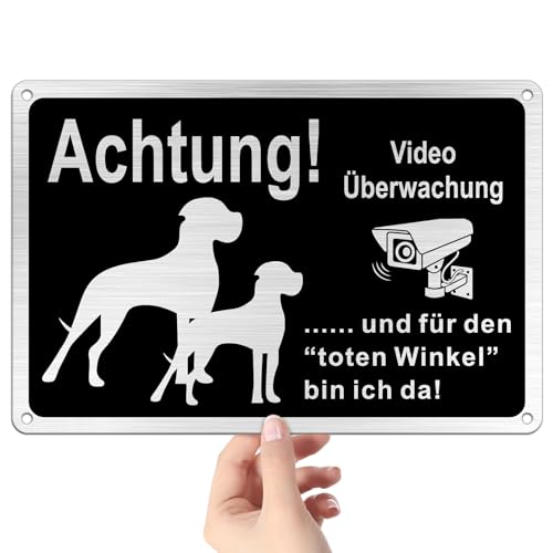 Goodvia Freilaufender Hund Videoüberwacht 30x20cm Metall Aluminium, Hunde Schilder Lustig und für den Toten Winkel Bin Ich Da