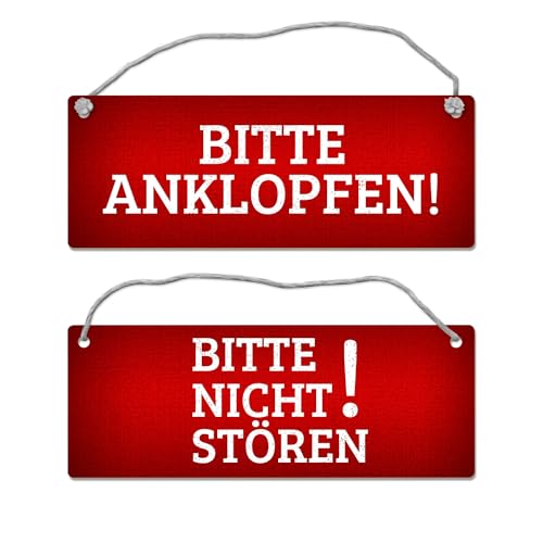 Rotes 'Bitte nicht stören - Bitte anklopfen' Wendeschild mit Kordel