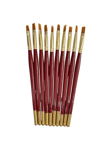 Image of polo Synthetic Hair Flat Brushes 6 | Pack of 10 | Premium Fine Edge Paintbrush Set for Acrylic, Watercolor & Oil Painting | Soft Bristles for Smooth & Precise Strokes