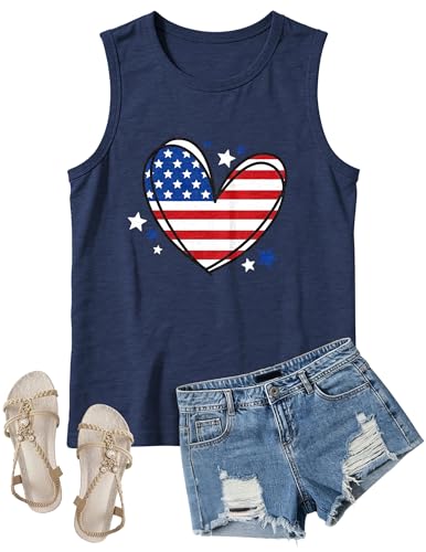 Image of 4th of July Floral American Flag Tank Top for Women Patriotic Sleeveless Apparel