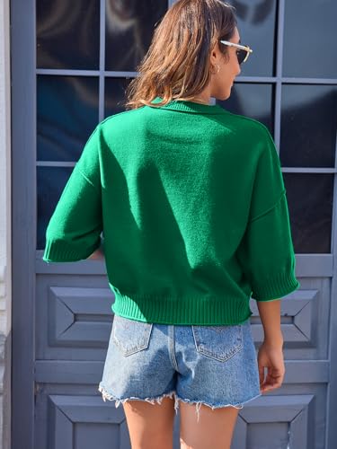 Image of Women's Short Sleeve Cropped Sweaters 2025 Summer Oversized Loose Fit Drop Shoulder Casual Sweater Tops