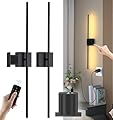 Battery Operated Wall Sconces with Remote Control, Dimmable Touch Wall Lights Wireless, USB Rechargeable LED Wall Lamp Black, 350° Rotate Reading Lamp for Living Room Bedroom Hallway, 31.5 Inch, 2 PCS