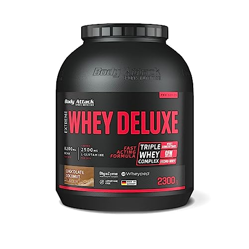 Body Attack Extreme Whey Deluxe - Chocolate Coconut Cream, 2,3 kg - Made in Germany - Eiweißpulver mit Aminosäuren, Triple-Complex, CFM Whey Isolate, Protein-Pulver, fettarm, zuckerarm