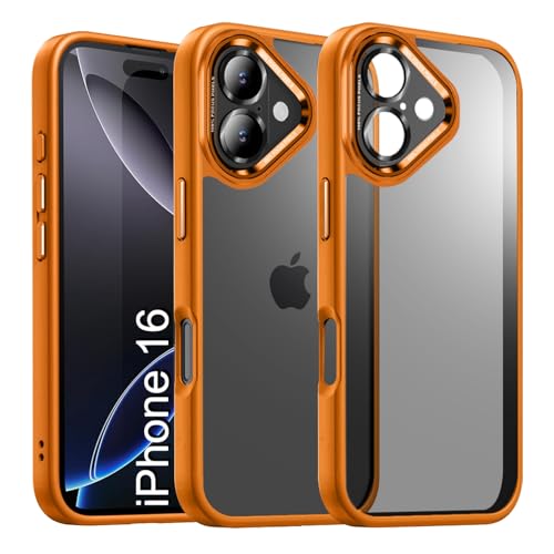 LuxuryKase Shockproof Transparent Back Cover Case for iPhone 16 | Anti-Scratch Hard PC Back | Soft TPU Bumper | Camera Protection | Slim Fit Design - Orange