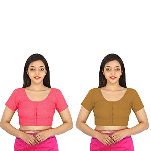 Image of Namita Women's Rubia Cotton Half Sleeve Blouse Combo (U-COT-COM-2-BRINKPINK-METEOR-34 Brink Pink, Meteor 34)