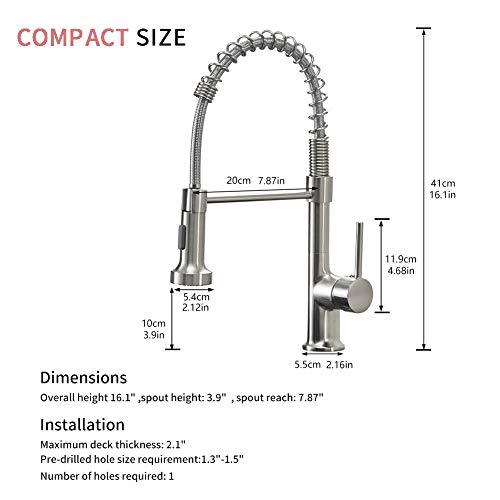 GIMILI Kitchen Faucet with Pull Down Sprayer Commercial Single Handle Lever Spring Kitchen Sink Faucet Brushed Nickel
