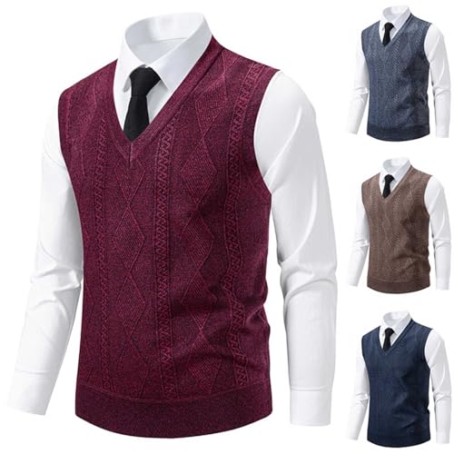Cambkatl Men's Stylish Textured V-Neck Sweater Vest - Stretch Casual Sleeveless Pullover Cable Knitted Tank Tops2