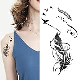 Oottati Small Cute Temporary Tattoo Sticker Set of 2 - Black Feather Birds Swallow Totem Designs for Hand Neck Face Wrist, Waterproof Fake Body Art, Simple & Modern Unisex Skin Decals