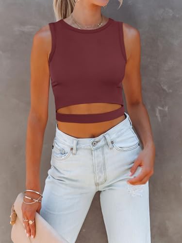 Image of ANRABESS Women Tank Tops High Neck Sleeveless Sexy Cutout Racer Back Going Out Crop Tops Shirts Summer Y2K Outfits