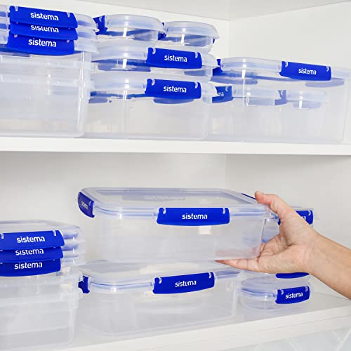 Sistema KLIP IT PLUS Leakproof Food Storage Containers | 2.2 L | Airtight, Stackable & Nestable Meal Prep Containers with Lids | Lunch Boxes | BPA-Free | 3 Count, Blue