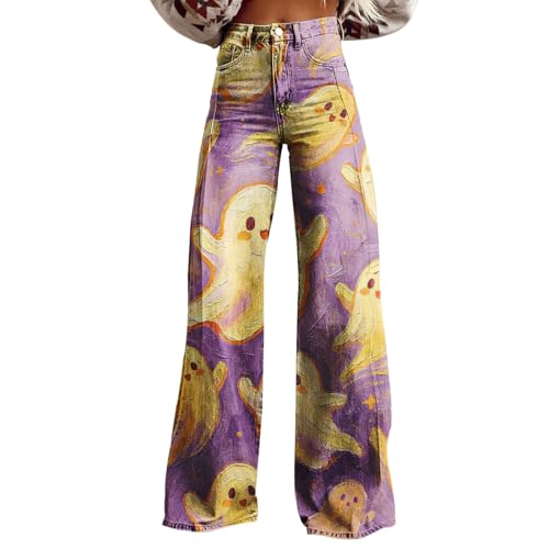 Pantalon large évasé extensible et doux à motif citrouille d'Halloween pour un confort respirant