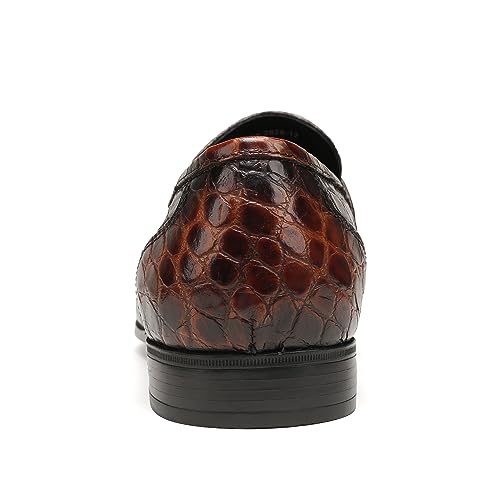 Image of Mens Dress Shoes Leather Loafer, Fashion Crocodile Printed Handmade Dress Shoes Slip on Loafer Shoes for Men