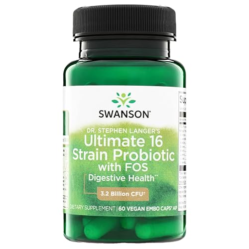 Swanson Dr. Stephen Langers Ultimate 16 Strain Probioticwith Fos 3.2 Billion Cfu 60 Vegan Caps Better Digestive Colon Health Immune & Positive Mental