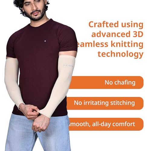 Image of FOVERA UV Sun Protection Arm Sleeves for Men & Women - UPF 50+ Cooling Hand Cover for Biking, Cricket, Driving & Cycling - Seamless Compression Tattoo Cover & Tan Protection Guard