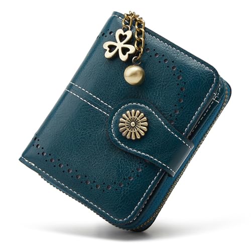 Image of Small Wallet for Women Leather Bifold Compact RFID Blocking with Zipper Coin Pocket