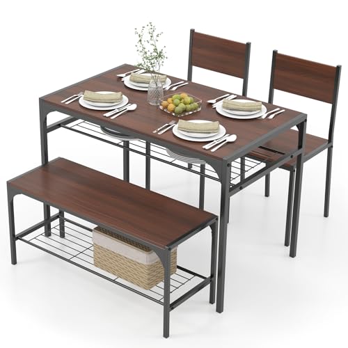 COSTWAY 4 Pieces Dining Table Set, Kitchen Table and 2