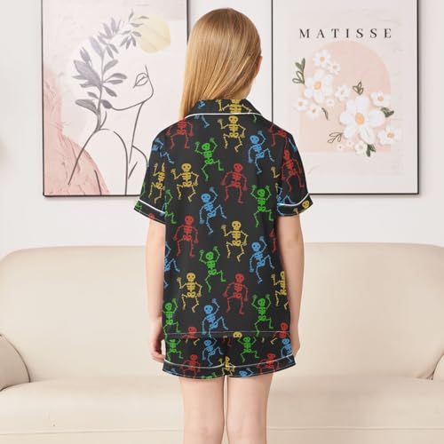Funny Colorful Skulls (2) Summer Satin Pajama Set, Cute Button-Down Sleepwear Pj Set for Sleep Wears4