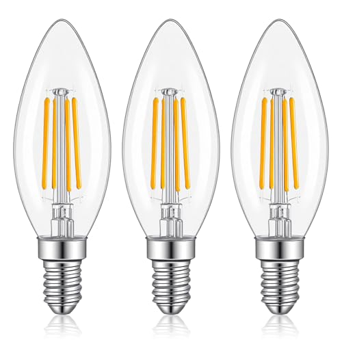 Image of HOMTRAK E14 LED Candle Light Bulbs 6W C35 Filament Glass, 60W Incandescent Light Bulbs Equivalent 600LM, Warm White 2700K Candle Bulbs Small Screw 6W for Chandeliers, 3 Pack Energy Class E