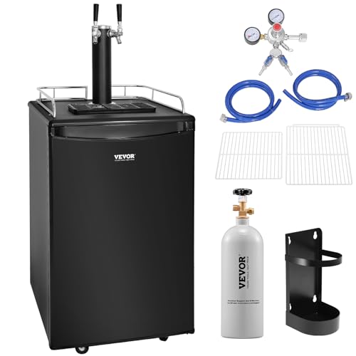 VEVOR Beer Kegerator, Single Tap Draft Beer Dispenser, Full Size Keg Refrigerator with Shelves, CO2 Cylinder, Drip Tray & Rail, 32°F- 50°F Temperature Control, Holds 1/6, 1/4, 1/2 Barrels, Black