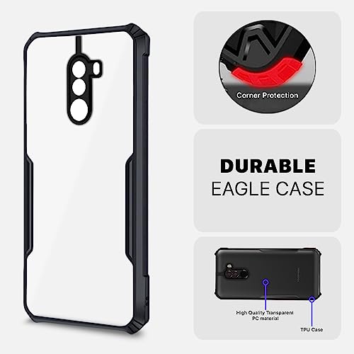 Image of Outlouders Mi Poco F1 Back Cover Crystal Clear Transparent Back Ultra Hyrbid Full Camera Protection Raised Edge with 360 Degree Protection Bumper Back Case for Mi Poco F1 (Plastic, Black)