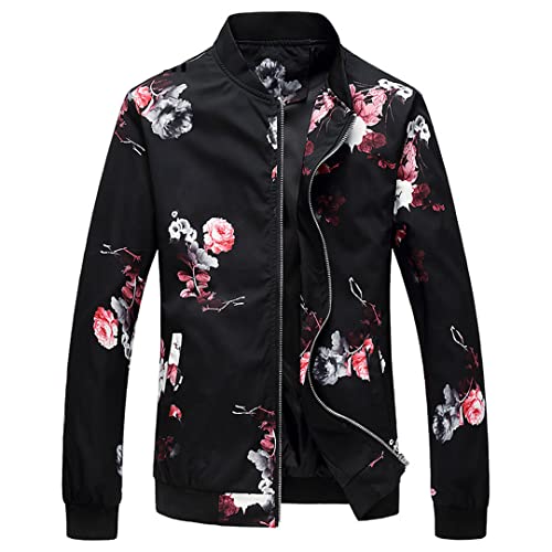 Bomber coréen rose floral pour homme | Veste tendance manches longues taille XXXL