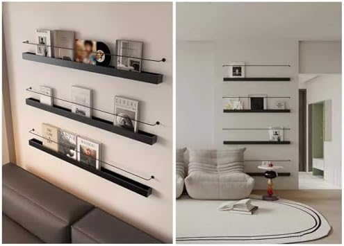 3 Pack Iron Magazine Display Stand, Wall Mount Literature Holder, Brochure Organizer Rack for Living Room & Bedroom, 39.4" Catalog Storage Shelf