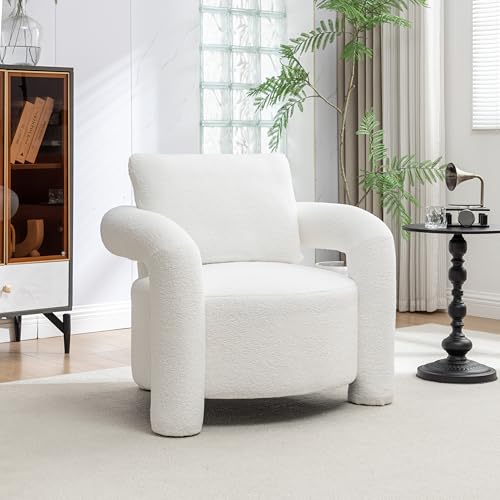 Modern Sherpa Boucle Accent Chair,Teddy Upholstered Armchair,Vanity Chair Single Sofa,Cozy