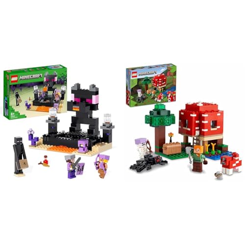 LEGO Minecraft El Combate en el End, Juego de Batalla, Juguete para Niños y Niñas de 8 Años, PVP & Minecraft La Casa-Champiñón, Juguete de Construcción, Idea de Regalo