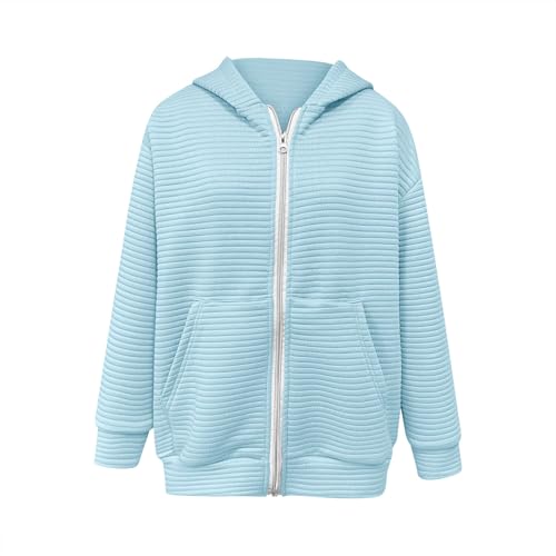 Kids Trendy Sweatshirt Jacket Plain Color Ribbed Zip Up Hoodies with Pockets Casual Fall Winter Coats3