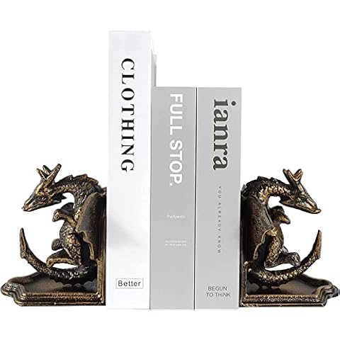 Decorative Bookends, Heavy Duty Cast Iron Book Ends, Dragon Statue,Vintage Shelf Decor, Set 2 Cover