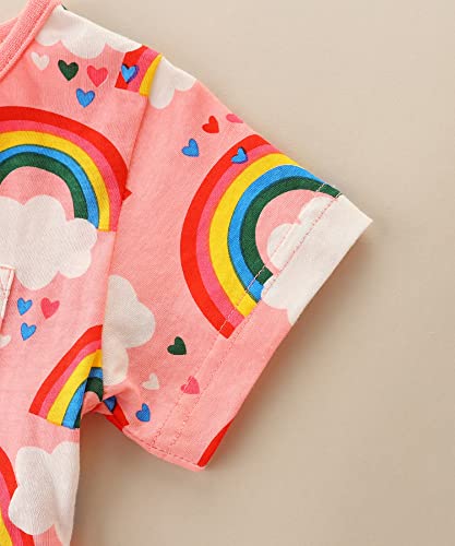 Toddler Girl's Summer Dresses Outfits Clothes,Cotton Short Sleeve Casual Clothing Pink Rainbow 3T #TOP4