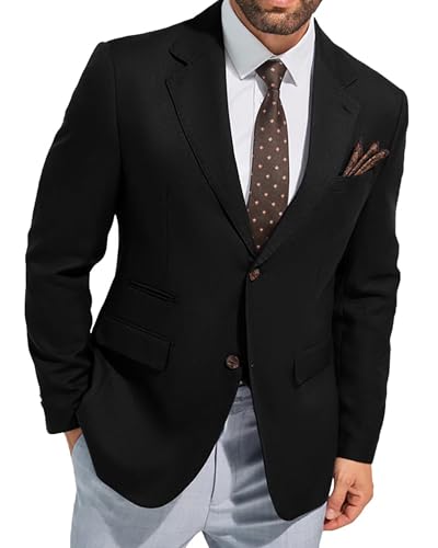 Mens Suit Jackets Classic Fit Wedding Suits Jacket 2 Button Solid Casual Sports Coat Lightweight Business Daily Blazer with Utility Pockets Black Size L