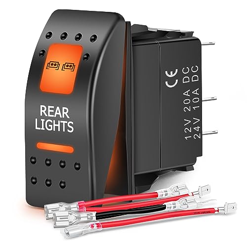 Image of Nilight UTV Rear Lights Rocker Switch w /Orange Backlit On Off 5 PIN | SPST LED Light Bar Switches 12V 24V Compatible for Polaris RZR Can-Am ATVs UTVs Cars Trucks RVs