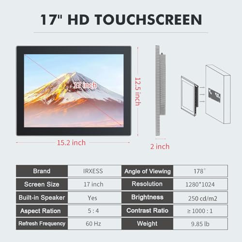 Image of 17 inch Touchscreen Monitor,Ratio 4:3 Wall Mounted Industrial Touch Screen Tablet with HD-MI Out,WiFi & BT,Build-in Speakers & VESA,Android 14 RAM 8G & ROM 128G Suitable for POS,Kitchen