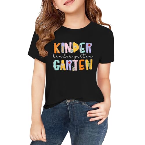 Toddler Girls First Day of School Shirt Kindergarten Pattern T-Shirts Kid Back to School Outfits Cute Crewneck Tees