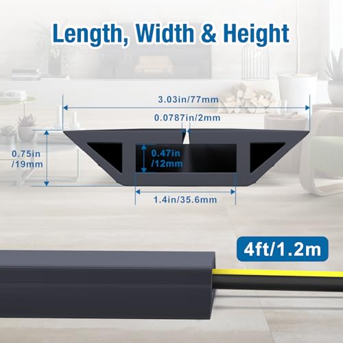 Image of Eapele Floor Cord Cover 4ft Cord Covers for Wires on Floor, Heavy Duty Extension Cord Cover, Rubber Floor Cable Cover, Prevent Trip Hazard for Sidewalk Home Office Outdoor or Indoor Settings