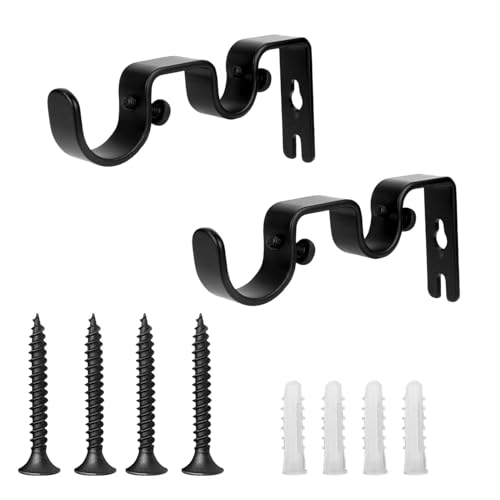 BOXOB 2pzs Soporte Doble para Barra de Cortinas, Reforzado, Ganchos Barra Cortinas Montaje en Pared Soporte Metálico para Hogar Oficina Sala Estar Dormitorio (Negro)