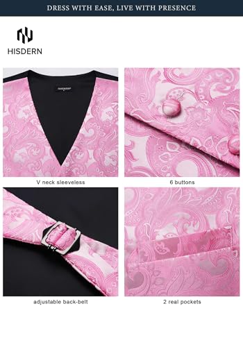 Image of HISDERN Mens Vest Tie Set 3PC Formal Waistcoat Paisley Floral Jacquard Necktie Pocket Square Suit Vests Wedding Party